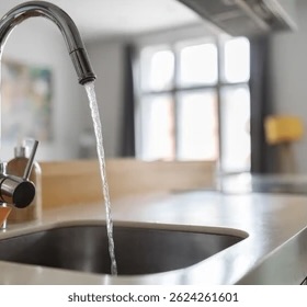 The audio of water flowing from the faucet