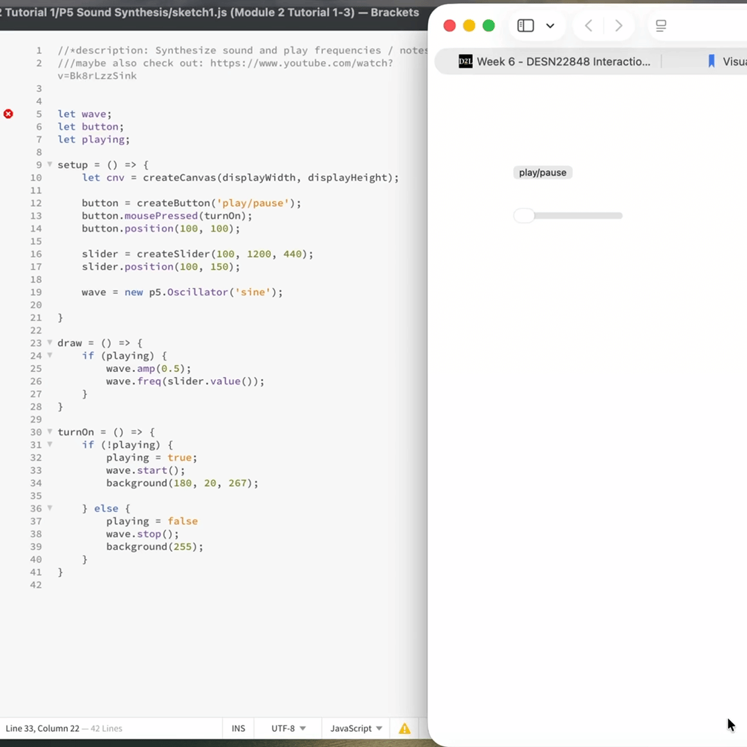I changed the background color to purple and dragged the slide bar to adjust the frequency of the audio.