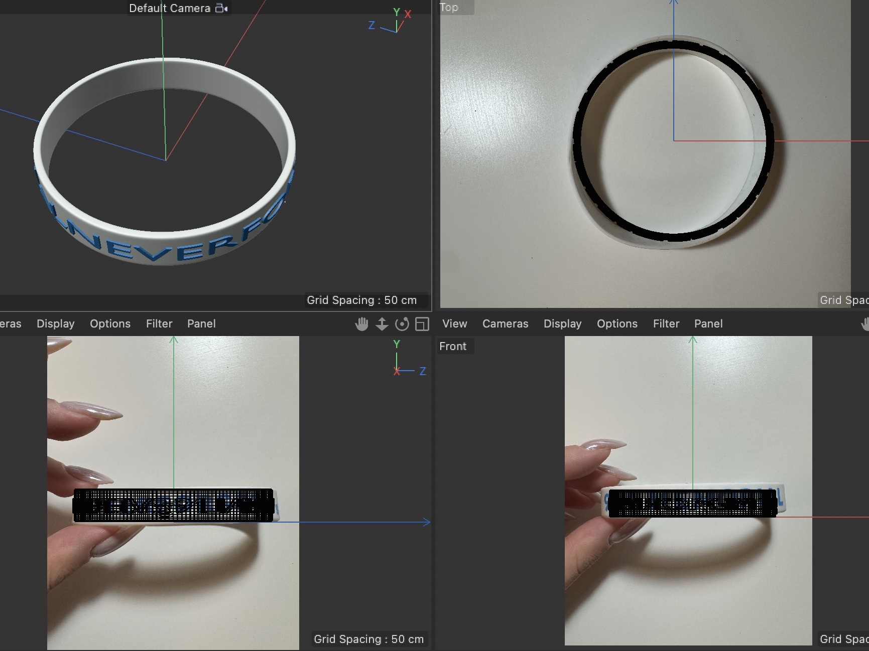 Three views of the 9/11 memorial wristband.