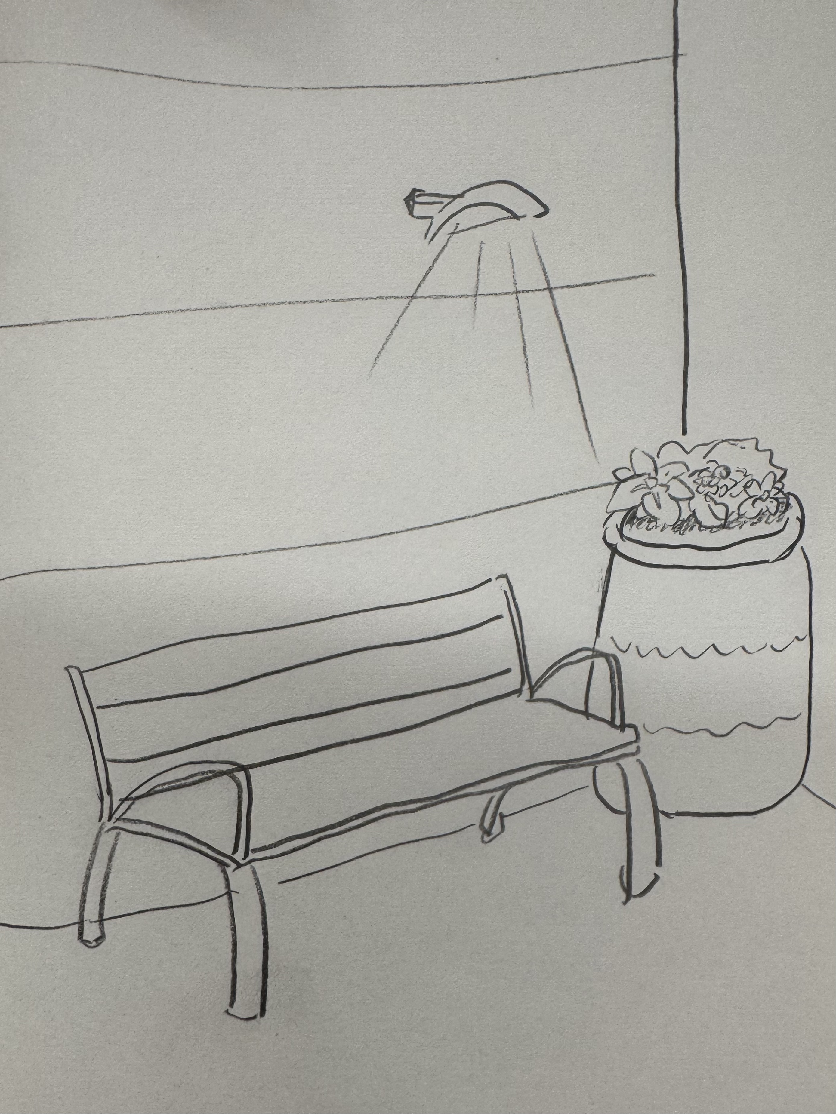 I added a flower bed by the bench. Since this corner looks like a comfortable area where people can enjoy sitting, reading or chatting, I would like to make it more aesthetic. The flower makes people feel happier.